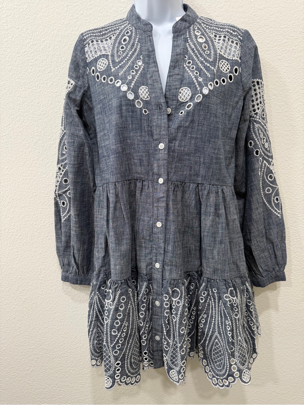 VERONICA BEARD -NWT Chambray Blue with White Embroidered Mini Dress 👗